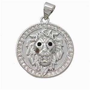 Copper Lion Pendant Micropave Zirconia Platinum Plated, approx 20mm [FN45945]