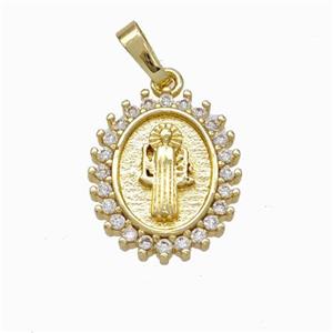 Jesus Charms Copper Pendant Pave Zirconia Gold Plated, approx 14-16mm [FN45952]