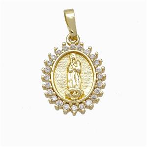 Jesus Charms Copper Pendant Pave Zirconia Gold Plated, approx 14-16mm [FN45953]