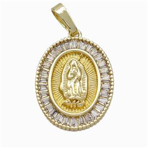 Virgin Mary Charms Copper Pendant Pave Zirconia Gold Plated, approx 15-19mm [FN45954]