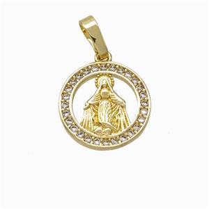 Virgin Mary Charms Copper Pendant Pave Zirconia Gold Plated, approx 14mm [FN45955]