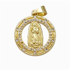 Jesus Charms Copper Pendant Pave Zirconia Gold Plated, approx 17mm [FN45956]