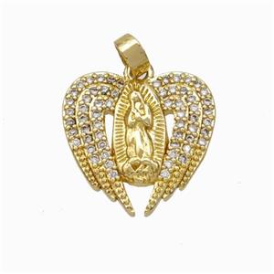 Jesus Charms Copper Pendant Pave Zirconia Heart Gold Plated, approx 16mm [FN45957]