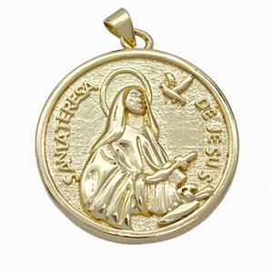 Jesus Charms Copper Pendant Heart Gold Plated, approx 30mm [FN45964]