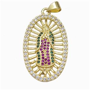 Jesus Charms Copper Pendant Pave Zirconia Oval Gold Plated, approx 18-29mm [FN45965]