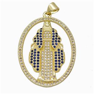Jesus Charms Copper Pendant Pave Zirconia Oval Gold Plated, approx 25-30mm [FN45967]