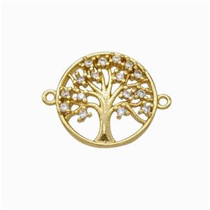 Tree Of Life Charms Copper Connector Micropave Zirconia Gold Plated, approx 14.5mm [FN45976]