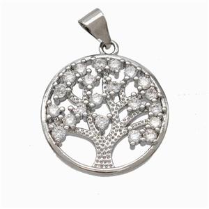 Tree Of Life Charms Copper Pendant Micropave Zirconia Platinum Plated, approx 20mm [FN45979]
