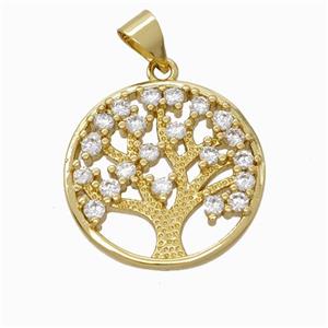 Tree Of Life Charms Copper Pendant Micropave Zirconia Gold Plated, approx 20mm [FN45980]