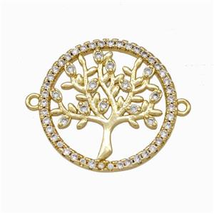 Tree Of Life Charms Copper Connector Micropave Zirconia Gold Plated, approx 21mm [FN45982]