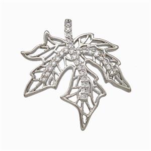 Maple Leaf Charms Copper Pendant Micropave Zirconia Platinum Plated, approx 23-25mm [FN45983]