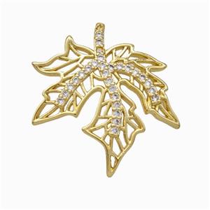 Maple Leaf Charms Copper Pendant Micropave Zirconia Gold Plated, approx 23-25mm [FN45984]