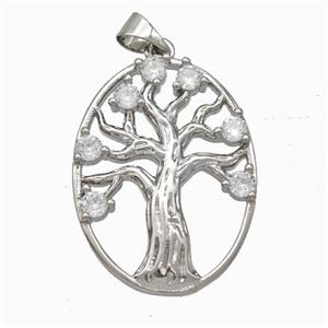 Tree Of Life Charms Copper Pendant Micropave Zirconia Platinum Plated, approx 21-27mm [FN45985]