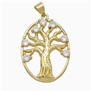 Tree Of Life Charms Copper Pendant Micropave Zirconia Gold Plated, approx 21-27mm [FN45986]