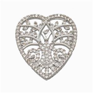 Copper Heart Pendant Micropave Zirconia Tree Platinum Plated, approx 23-25mm [FN45987]