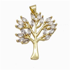 Copper Tree Pendant Micropave Zirconia Gold Plated, approx 22-25mm [FN45990]
