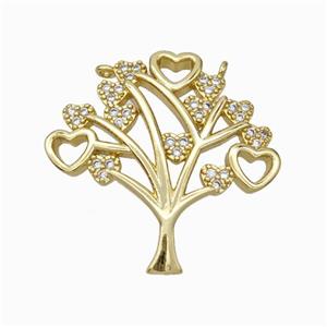Copper Tree Pendant Micropave Zirconia Heart 2loops Gold Plated, approx 28mm [FN45994]