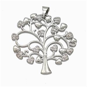 Copper Tree Pendant Micropave Zirconia Heart Platinum Plated, approx 30mm [FN45995]