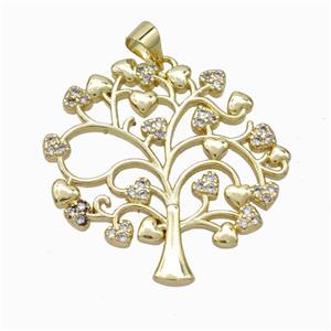 Copper Tree Pendant Micropave Zirconia Heart Gold Plated, approx 30mm [FN45996]