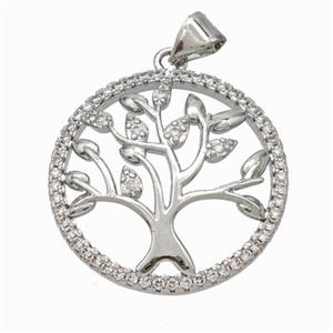 Copper Tree Pendant Micropave Zirconia Platinum Plated, approx 25mm [FN45997]