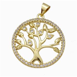 Copper Tree Pendant Micropave Zirconia Gold Plated, approx 25mm [FN45998]