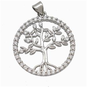 Copper Tree Pendant Micropave Zirconia Platinum Plated, approx 25mm [FN46001]