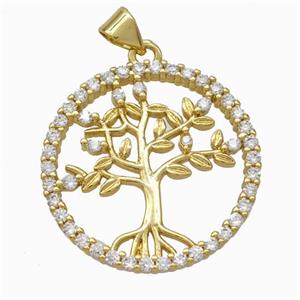 Copper Tree Pendant Micropave Zirconia Gold Plated, approx 25mm [FN46002]