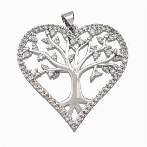 Copper Tree Pendant Micropave Zirconia Heart Platinum Plated, approx 30mm [FN46005]