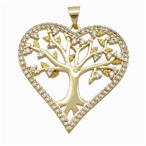 Copper Tree Pendant Micropave Zirconia Heart Gold Plated, approx 30mm [FN46006]