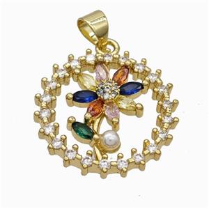 Copper Flower Pendant Micropave Zirconia Gold Plated, approx 21mm [FN46007]