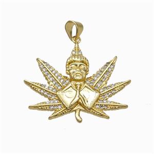 Copper Buddha Pendant Micropave Zirconia Maple Leaf Gold Plated, approx 25-30mm [FN46009]