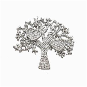 Copper Tree Pendant Micropave Zirconia Heart Platinum Plated, approx 7mm, 25-27mm [FN46010]