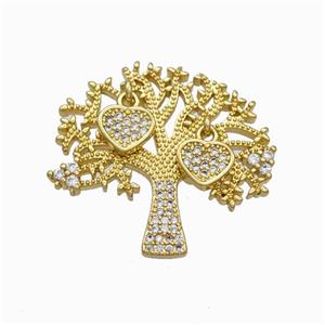 Copper Tree Pendant Micropave Zirconia Heart Gold Plated, approx 7mm, 25-27mm [FN46011]