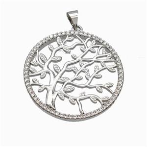Copper Tree Pendant Micropave Zirconia Platinum Plated, approx 30mm [FN46014]