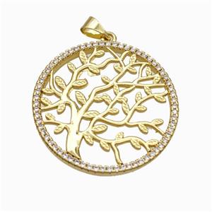 Copper Tree Pendant Micropave Zirconia Gold Plated, approx 30mm [FN46015]