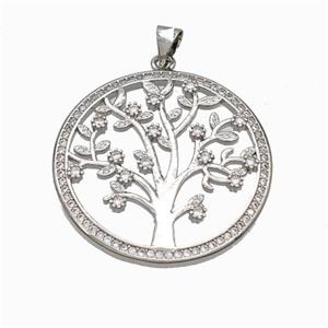 Copper Tree Pendant Micropave Zirconia Platinum Plated, approx 30mm [FN46016]