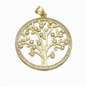 Copper Tree Pendant Micropave Zirconia Gold Plated, approx 30mm [FN46017]