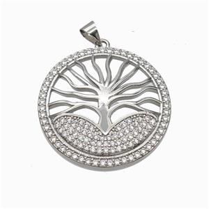 Copper Tree Pendant Micropave Zirconia Platinum Plated, approx 30mm [FN46018]