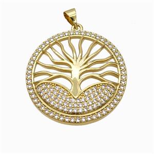 Copper Tree Pendant Micropave Zirconia Gold Plated, approx 30mm [FN46019]