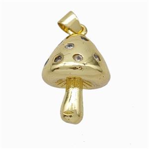 Copper Mushroom Pendant Pave Zirconia Gold Plated, approx 13-18mm [FN46026]