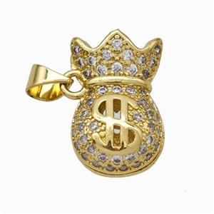 Copper Moneybag Pendant Pave Zirconia Gold Plated, approx 11-17mm [FN46027]