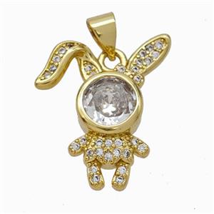 Copper Rabbit Pendant Pave Zirconia Gold Plated, approx 19-21mm [FN46028]