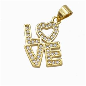 Copper LOVE Pendant Micropave Zirconia Gold Plated, approx 12-16mm [FN46029]