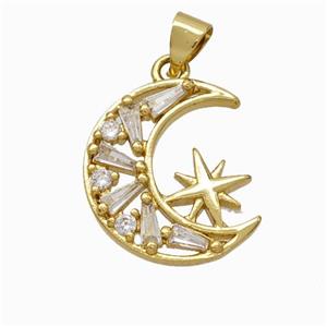 Copper Moon Pendant Pave Zirconia Star Gold Plated, approx 15-18mm [FN46032]