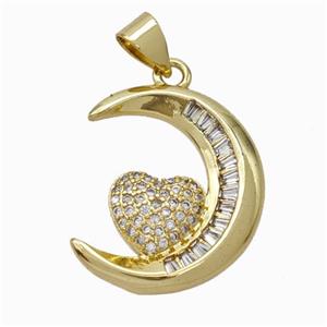 Copper Moon Pendant Pave Zirconia Heart Gold Plated, approx 17-20mm [FN46033]