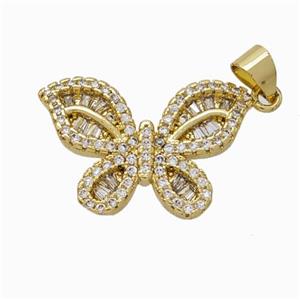 Copper Butterfly Pendant Micropave Zirconia Gold Plated, approx 15-23mm [FN46035]