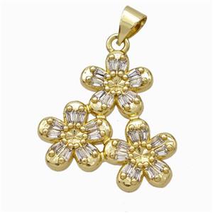 Copper Flower Pendant Micropave Zirconia Gold Plated, approx 22mm [FN46036]