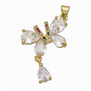 Copper Butterfly Pendant Micropave Zirconia Gold Plated, approx 5-8mm, 13-20mm [FN46038]