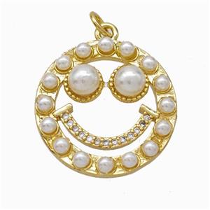 Copper Emoji Pendant Micropave Pearlized Resin Smilfeface Gold Plated, approx 22mm [FN46039]