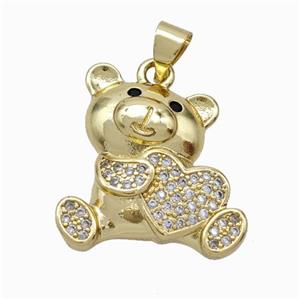Copper Bear Pendant Micropave Zirconia Heart Gold Plated, approx 19-20mm [FN46040]